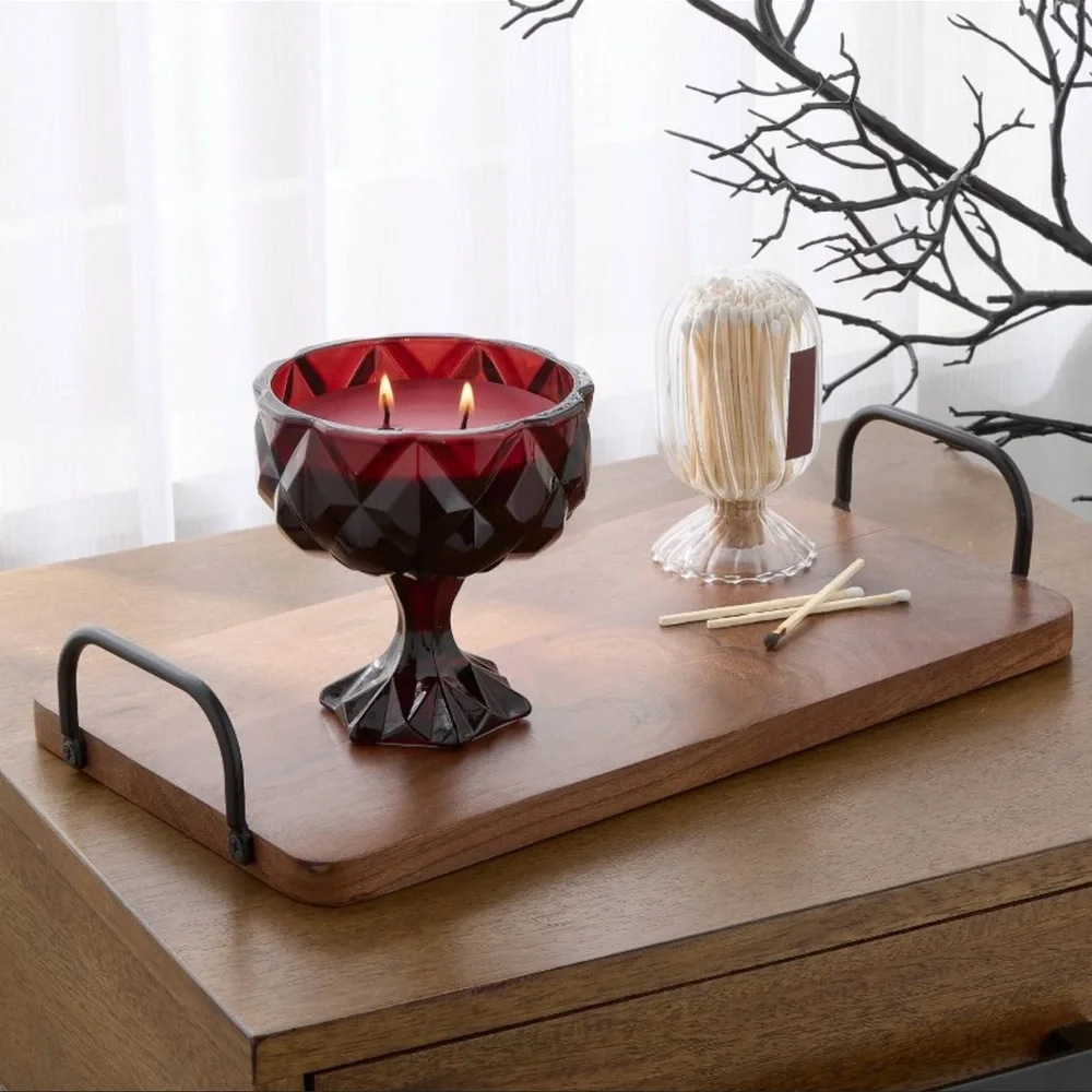 Threshold Faceted Coup Haunt Couture Large Glass Filled Red Wax 14.5oz Candle - Picture 1 of 9